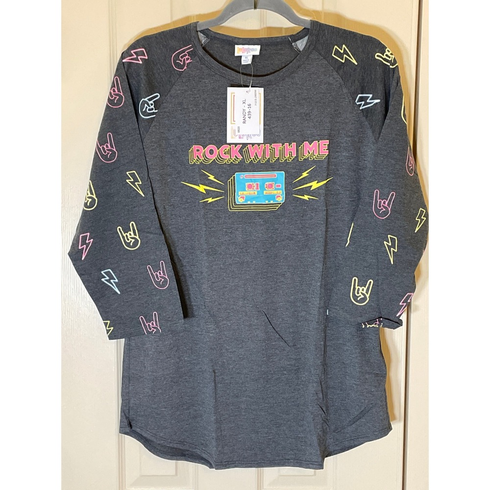 LuLaRoe Randy Top Women XL Charcoal Grey NWT 80s Rock Cassette Graphic Tee